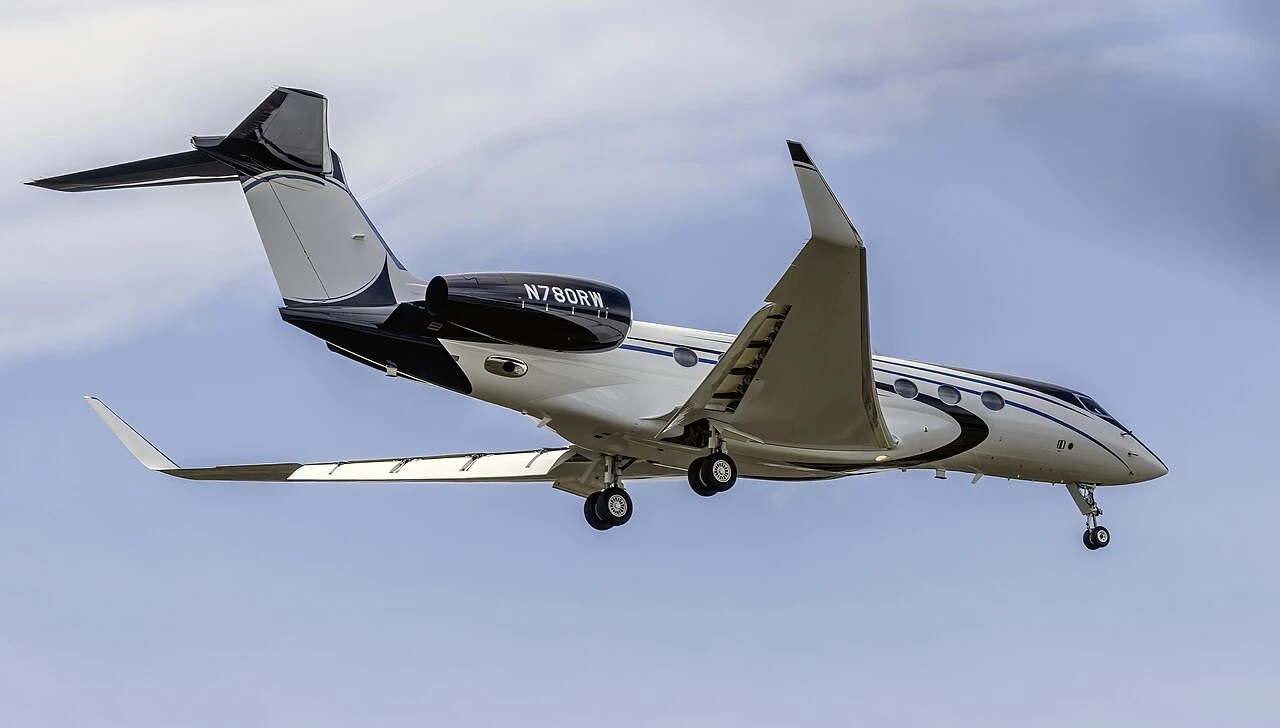 Private business jet in flight