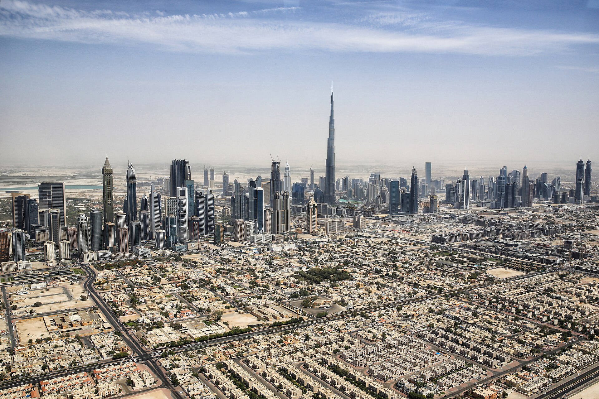 Dubai skyline with the Burj Khalifa above the city