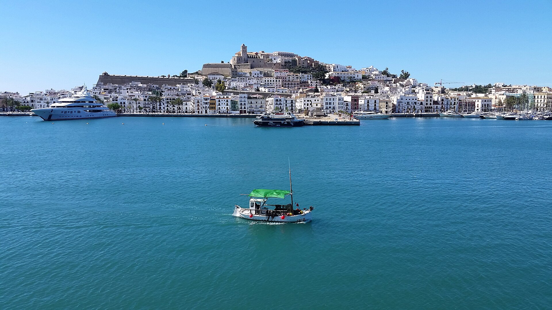 Dalt Vila and the white waterfront buildings of Ibiza Town
