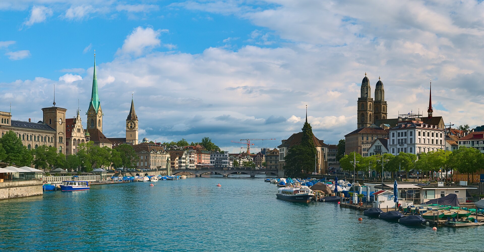 The Limmat River and the historic church towers of central Zurich